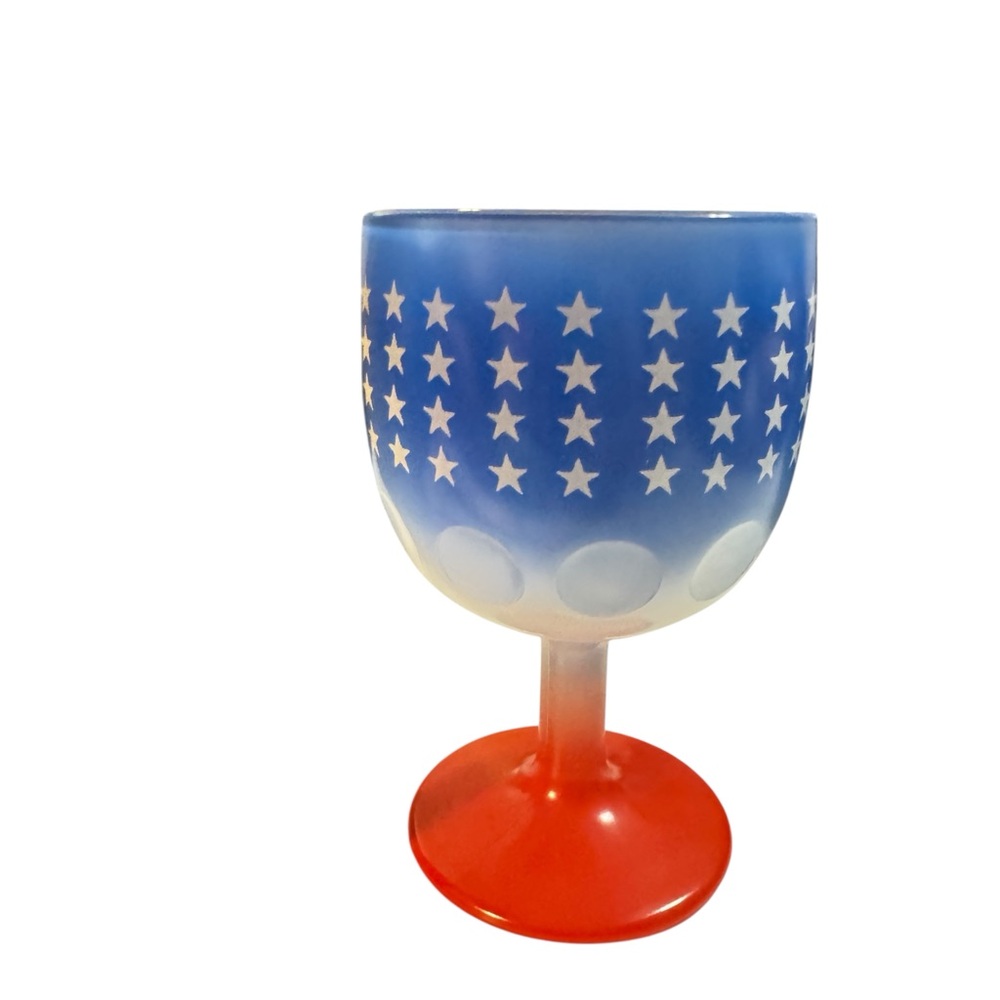 Vintage Pair of Blue & Red Thumbprint Goblets | Stars Patriotic Pressed Glass 6" - Picture 11 of 16
